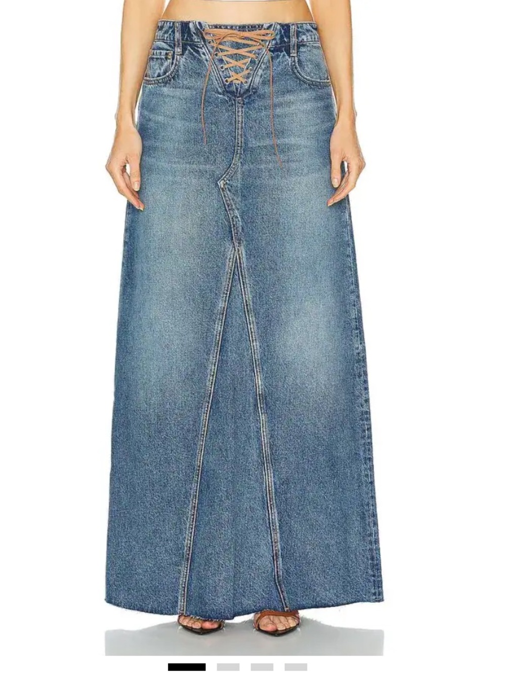 GRLFRND Indira Laced Maxi Skirt Nashville Denim Maxi blue Revolve NWT 27